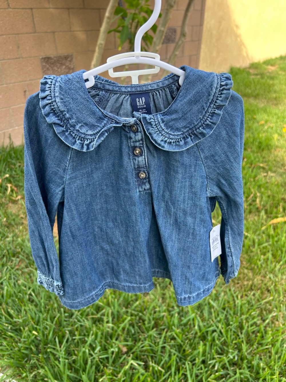 GAP Girls Denim Ruffle Peter Pan Collar dress - Blue